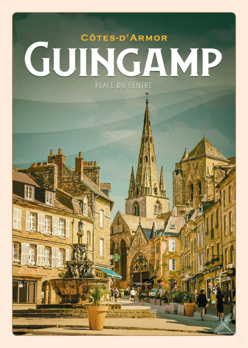 Affiche vintage de la Place du centre à Guingamp