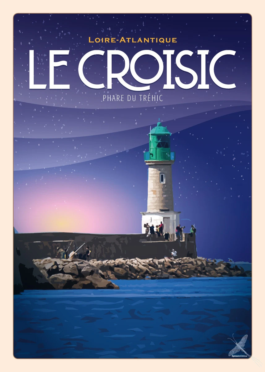 Affiche vintage du Phare du Tréhic à Le Croisic