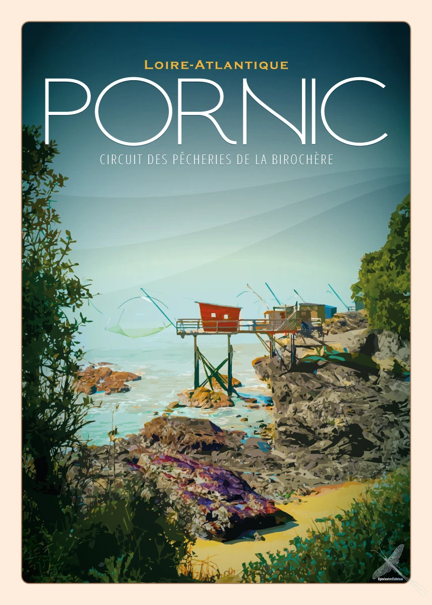 Affiche vintage du circuit des pêcheries de la Birochère à Pornic