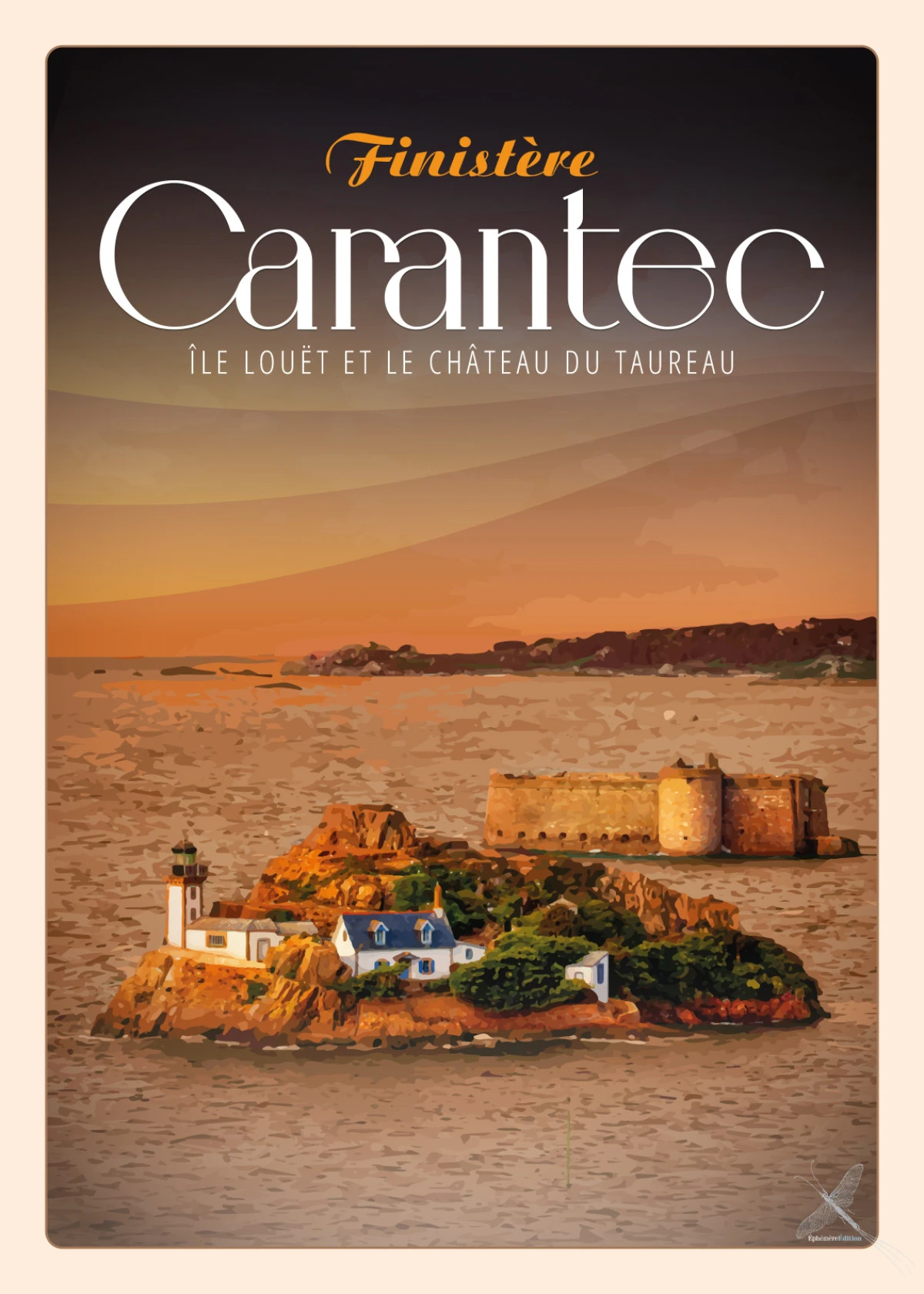 Affiche vintage de l'Île Louët et le Château du Taureau à Carantec
